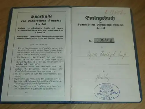 altes Sparbuch Hainsberg / Freital , 1934-1943 , Auguste Hardt , Sparkasse , Bank !!!