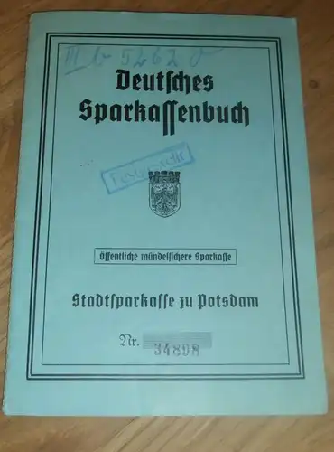 altes Sparbuch Potsdam , 1943-1944 , Martha Jänke , Koch , Hans-Sachs Strasse , Sparkasse , Bank !!!