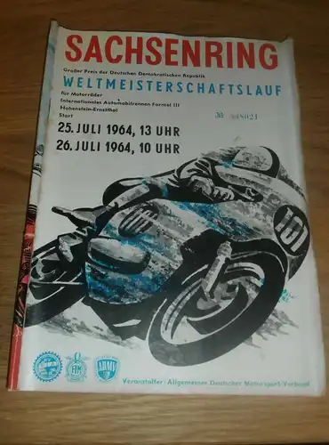 Sachsenring Weltmeisterschaft 26.07.1964 , Motorradrennen , Programmheft / Programm / Rennprogramm , program !!!