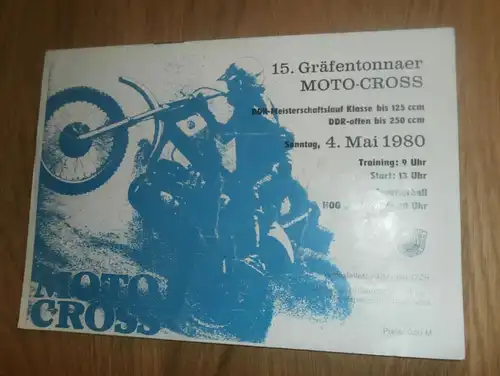 Moto Cross DDR Meisterschaft Gräfentonna , 4.05.1980 , Motocross , Programmheft / Programm / Rennprogramm , program !!!