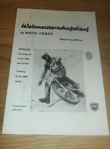 Moto Cross Weltmeisterschaft Apolda , 8.06.1968 , Motocross , Programmheft / Programm / Rennprogramm , program !!!