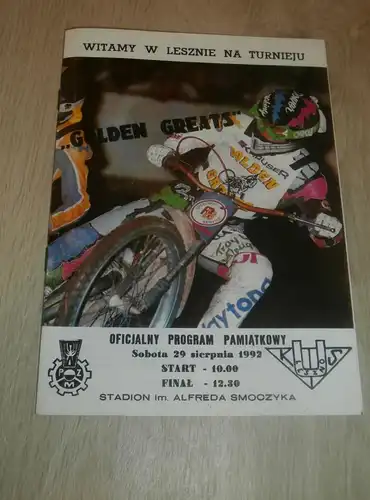 Speedway Golden Greats Pamiatkow 29.08.1992 , Programmheft / Programm / Rennprogramm , program !!!