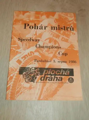 Speedway Pardubice 3.08.1986 , Programmheft / Programm / Rennprogramm , program !!!