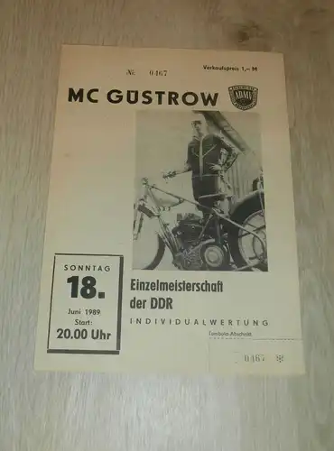 Speedway Güstrow 18.06.1989 , DDR Meisterschaft , Programmheft / Programm / Rennprogramm , program !!!