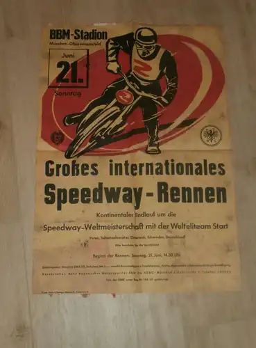 Speedway WM Finale München 21.06.1959 , Plakat / Poster , Bahnsport Nachlass !!!
