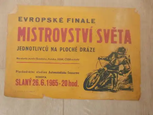 Speedway WM Finale Slany 26.06.1965 , Plakat / Poster , Bahnsport Nachlass !!!