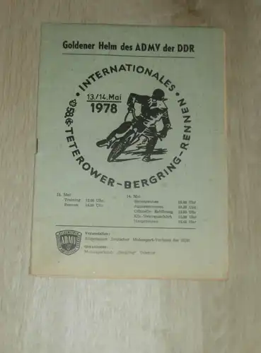 Bergring Teterow 1978 , Bergringrennen , Programmheft / Programm / Rennprogramm , program !!!