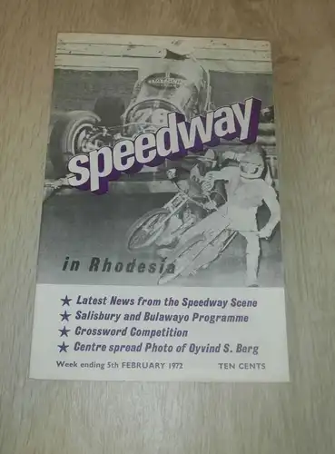 Speedway Rhodesia 5.02.1972 , Programmheft / Programm / Rennprogramm , program !!!