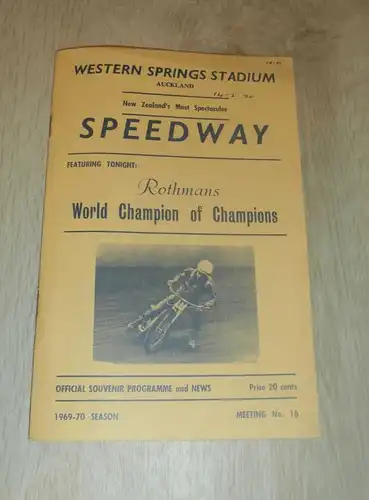 Speedway Western Springs - Auckland 1970, Champion of Champions ,Programmheft / Programm / Rennprogramm , program !!!