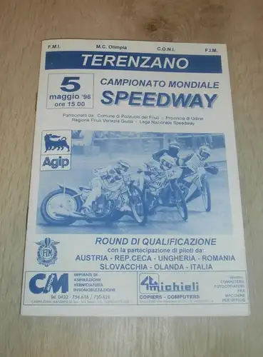 Speedway WM Terenzano 5.05.1996 , Programmheft / Programm / Rennprogramm , program !!!