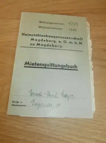 Mietenquittungsbuch Heimstättenbaugenossenschaft , 1942 - 1945 , Ernst Hoyer , Wohnung , Miete !!!