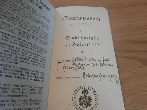 altes Sparbuch Halberstadt , 1940 - 1944 , Oskar Müller , Kaufmann , Sparkasse , Bank !!!