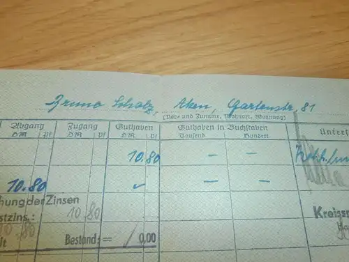 altes Sparbuch Aken a. Elbe / Köthen  , 1952 - 1954 , Bruno Scholz , Sparkasse , Bank !!!