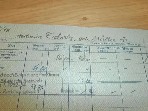 altes Sparbuch Dresden / Strehlen , 1952 - 1955 , Antonia Scholz , geb. Müller , Sparkasse , Bank !!!