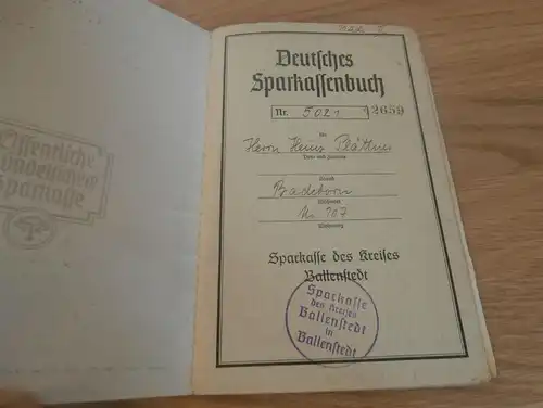 altes Sparbuch Badeborn / Ballenstedt , 1941 - 1945 , Heinz Plättner , Sparkasse , Bank !!!
