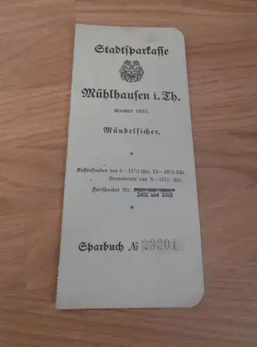 altes Sparbuch Mühlhausen i. Thüringen , 1937 - 1945 , Wilhelmine Hey , Rosenstrasse 35 , Sparkasse , Bank !!!