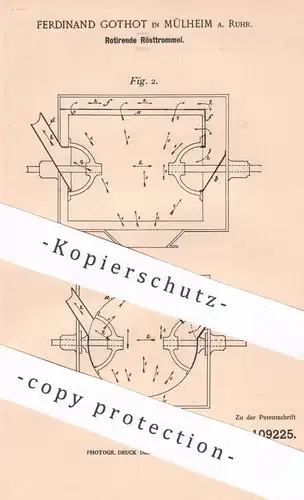 original Patent - Ferdinand Gothot , Mülheim a. Ruhr  , 1899 , Rotierende Rösttrommel | Rösten , Röstung , Trocknen