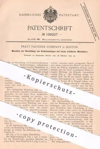 original Patent - Pratt Fastener Company , Boston USA , 1897 , Herst. von Drahtwindungen auf Wickeldorn | Draht , Metall