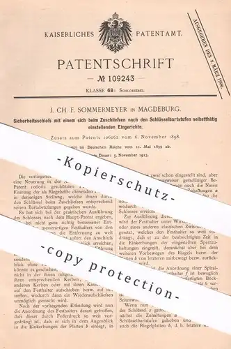 original Patent - J. Ch. F. Sommermeyer , Magdeburg , 1899 , Sicherheitsschloss | Türschloss | Schloss , Schlosser !!
