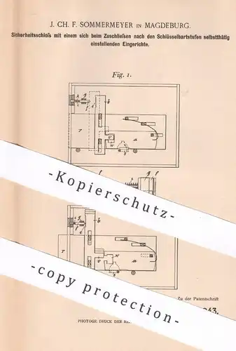 original Patent - J. Ch. F. Sommermeyer , Magdeburg , 1899 , Sicherheitsschloss | Türschloss | Schloss , Schlosser !!