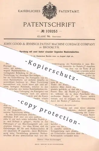 original Patent - John Good & Jennings Patent Machine Cordage Comp. Brooklyn USA | Durchzug für Nadelstabkette | Spinnen