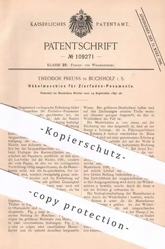 original Patent - Theodor Preuss , Buchholz i. S. | 1897 | Häkelmaschine für Zierfaden - Posamente | Häkeln , Stricken