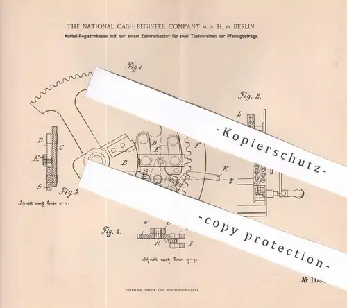 original Patent - The National Cash Register Company mbH Berlin | 1898 | Kurbel - Registrierkasse | Kasse , Kassen