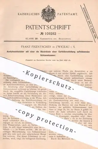original Patent - Franz Fikentscher , Zwickau , 1898 , Acetylenentwickler mit Schlammkammer | Karbid , Carbid , Gas