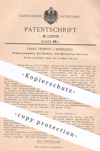 original Patent - Franz Trimpop , Remscheid , 1900 , Schwanzhammer mit Antrieb | Hammer , Schmied , Schmieden