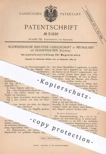 original Patent - Schweizerische Industrie Ges. Neuhausen / Schaffhausen / Schweiz | 1884 | Magazinrohr | Gewehr Waffen