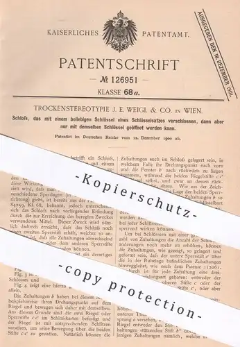 original Patent - Trockenstereotypie J. E. Weigl & Co. Wien , Österreich , 1900 , Schloss | Türschloss , Schlüssel !!!