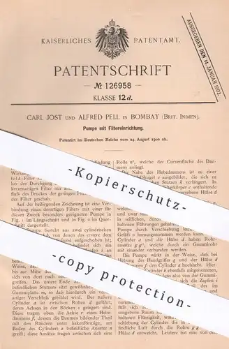 original Patent - Carl Jost , Alfred Pell , Bombay , Indien , 1900 , Pumpe mit Filter | Pumpen | Pasteur | Berkefeld