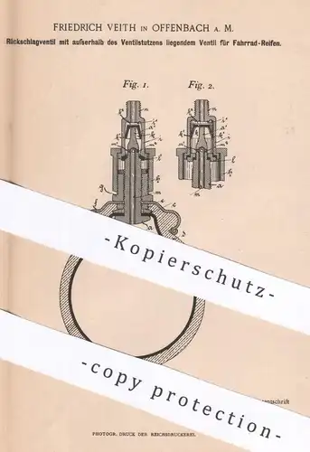 original Patent - Friedrich Veith , Offenbach / Main , 1896 , Ventil für Fahrrad - Reifen | Fahrräder | Rad , Ventile