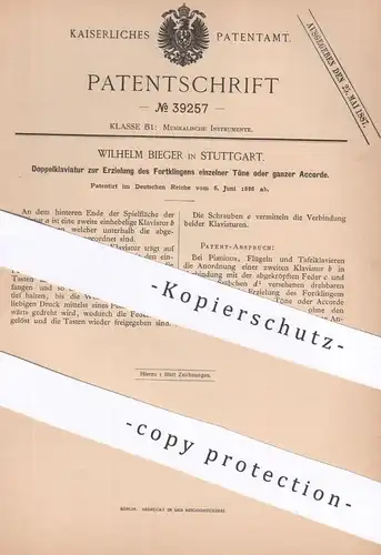 original Patent - Wilhelm Bieger , Stuttgart , 1886 , Doppelklaviatur | Klaviatur | Klavier , Piano , Flügel | Musik !!