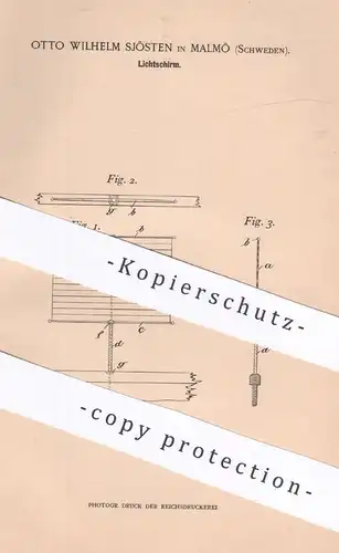 original Patent - Otto Wilhelm Sjösten , Malmö , Schweden , 1900 , Lichtschirm | Krankenhaus | Paravent | Trennwand !!