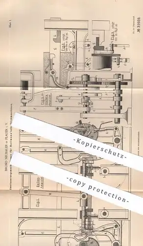 original Patent - Bruno Neubauer , Plauen , 1884 , Umsteuerung für Stickmaschinen von Heilmann | Sticken , Nähmaschine