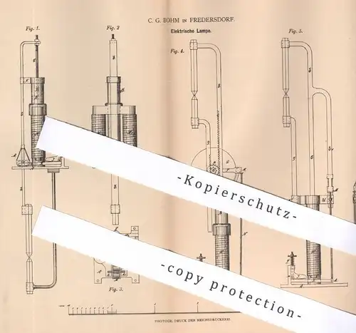 original Patent - C. G. Bohm , Fredersdorf , 1879 , Elektrische Lampe | Lampen , Strom , Elektrik , Elektriker !!