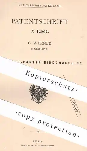 original Patent - C. Werner , Glauchau , 1880 , Jacquard - Karten - Bindemaschine | Nähen , Weben , Weberei !!