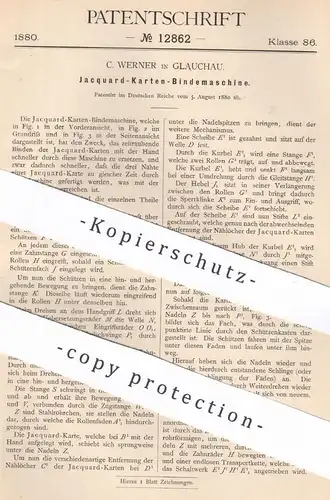 original Patent - C. Werner , Glauchau , 1880 , Jacquard - Karten - Bindemaschine | Nähen , Weben , Weberei !!