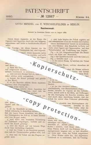 original Patent - Otto Mendel und E. Weichselfelder , Berlin , 1880 , Rauchnecessair | Zigarren , Zigaretten , Tabak !!