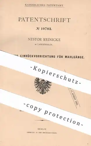 original Patent - Nestor Reinicke , Langensalza , 1880 , Aus- und Einrückvorrichtung für Mahlgänge | Mühle , Mühlen !!!