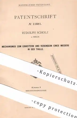 original Patent - Rudolph Scholz , Berlin , 1879 , Mieder , Korsett | Bekleidung , Mode , Schneider , Schneiderei !!