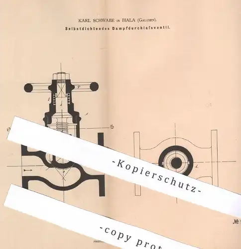 original Patent - Karl Schwabe , Biala , Galizien , 1879 , Selbstdichtendes Dampfdurchlassventil | Dampfmaschine Kessel