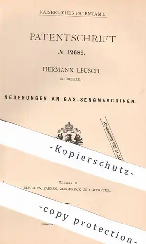 original Patent - Hermann Leusch , Krefeld , 1880 , Gas - Sengmaschinen | Gasbrenner , Brenner | Stoff , Gewebe sengen