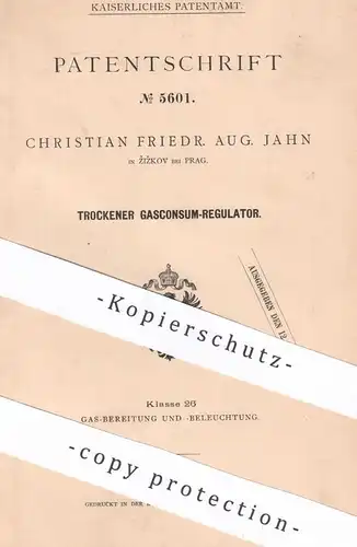 original Patent - Christian Friedr. Aug. Jahn , Zizkov / Prag , 1878 , Gaskonsum - Regulator | Gas , Gasdruck , Zählwerk