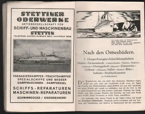 Dampfschiff - Fahrplan , 1929 , 144 Seiten, mit Faltplan , viel Reklame , Mecklenburg / Pommern , Stettin , Zinnowitz ..