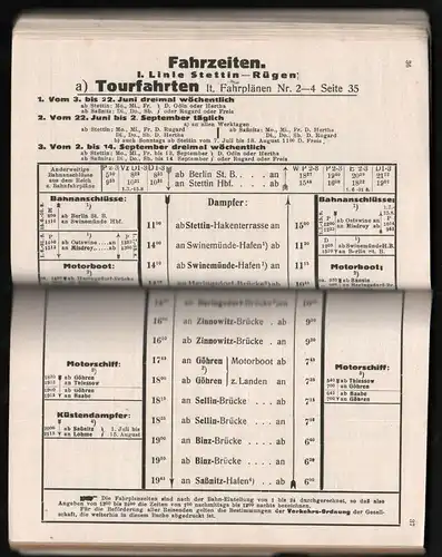 Dampfschiff - Fahrplan , 1929 , 144 Seiten, mit Faltplan , viel Reklame , Mecklenburg / Pommern , Stettin , Zinnowitz ..