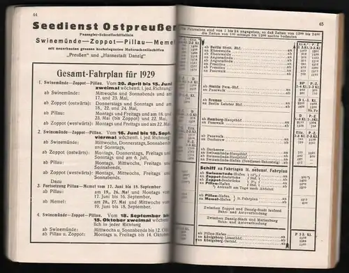 Dampfschiff - Fahrplan , 1929 , 144 Seiten, mit Faltplan , viel Reklame , Mecklenburg / Pommern , Stettin , Zinnowitz ..