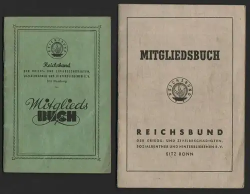 Ausweise , Reichsbund der Kriegs- und Zivilbeschädigten, Berlin , Bonn , Hamburg , Ausweis !!!