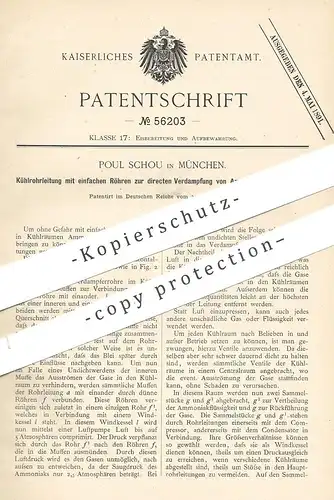 original Patent - Poul Schou , München , 1890 , Kühlrohrleitung zur Verdampfung von Ammoniak im Kühlraum !!